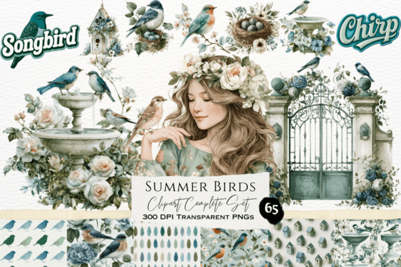 Download Summer Birds Watercolor Clipart Set - Clipart set Collection