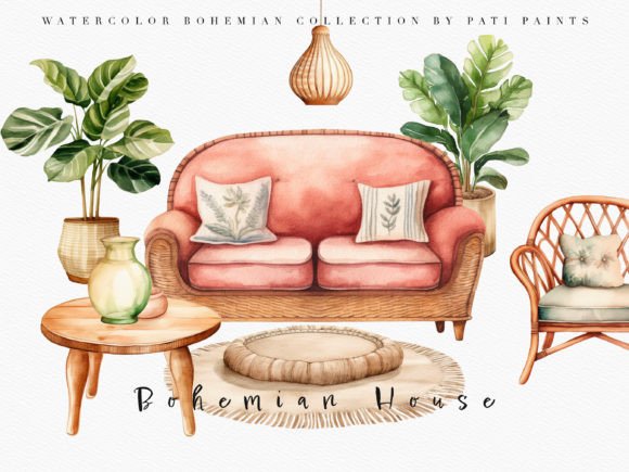 Download Boho Decor Home Watercolor Clipart Set - Clipart set Collection