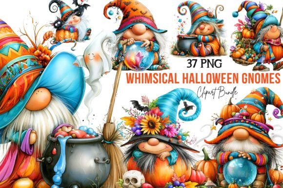 Download Whimsical Halloween Gnomes Clipart Set - Clipart set Collection