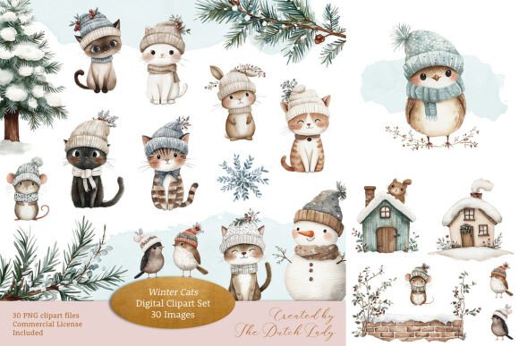 Download Winter Cats Clipart Set - Clipart set Collection