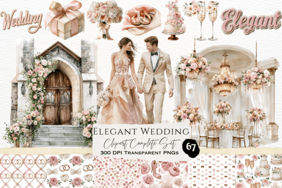 Download Elegant Wedding Watercolor Clipart Set - Clipart set Collection