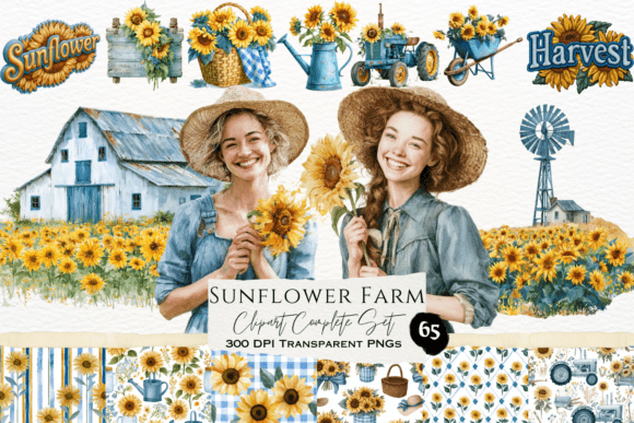 Download Sunflower Farm Watercolor Clipart Set - Clipart set Collection