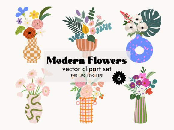 Download Modern Flowers Vector Clipart Set - Clipart set Collection