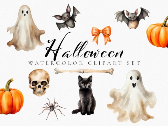 Download Watercolor Halloween Digital Clipart Set - Clipart set Collection