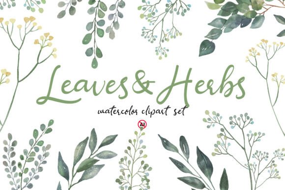 Download Watercolor Leaves &amp; Herbs Clipart Set - Clipart set Collection